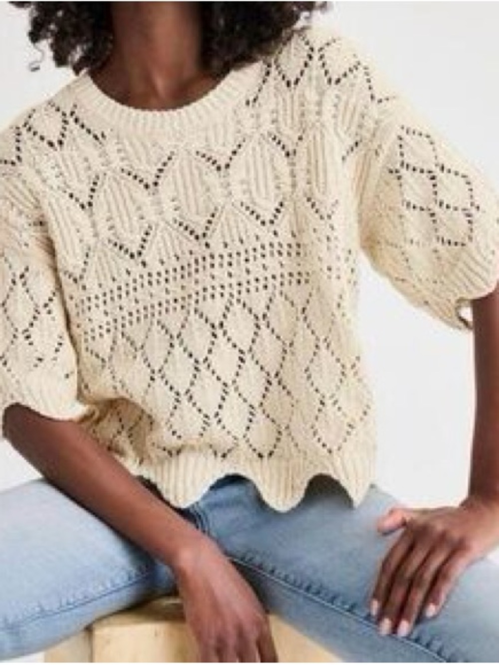 Anthropologie SPLENDID Diletta Pointelle Crochet Knit Sweater Size L - Picture 8 of 11